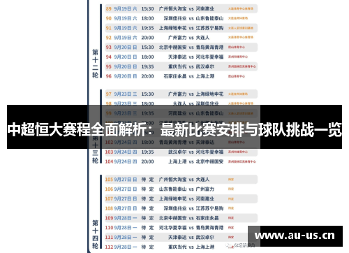 中超恒大赛程全面解析：最新比赛安排与球队挑战一览